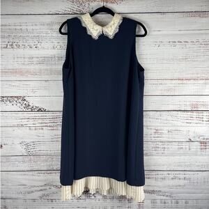 Nanette Lepore Women's Size 14 Navy Blue Shift Dress with Lace Collar